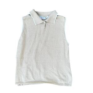 Vintage Old Navy Knit Sleeveless Polo Sweater Beige Large Made in HK